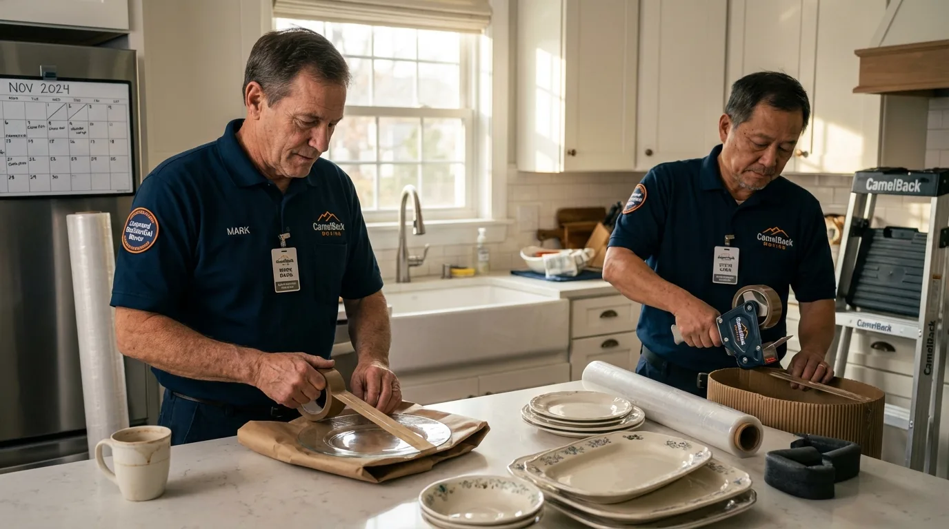 Professional crew packing kitchen dishware in Westville, NJ